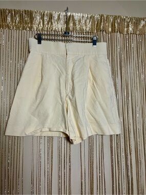 Zara Cream High-Waist Pleated Shorts